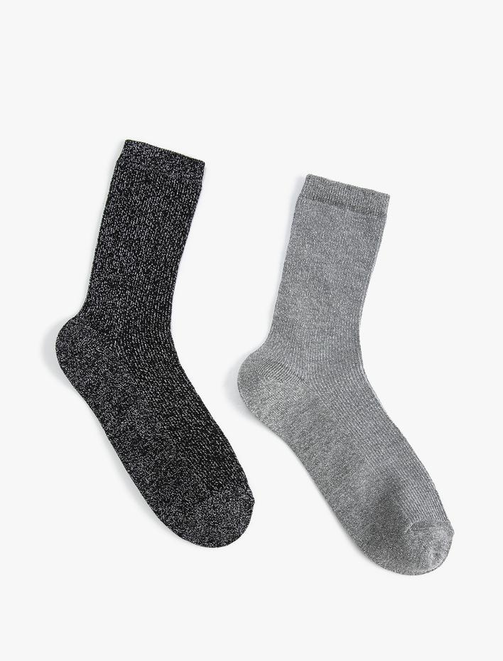 Kadın 2'li Soket Çorap Seti Kırçıllı Çok Renkli