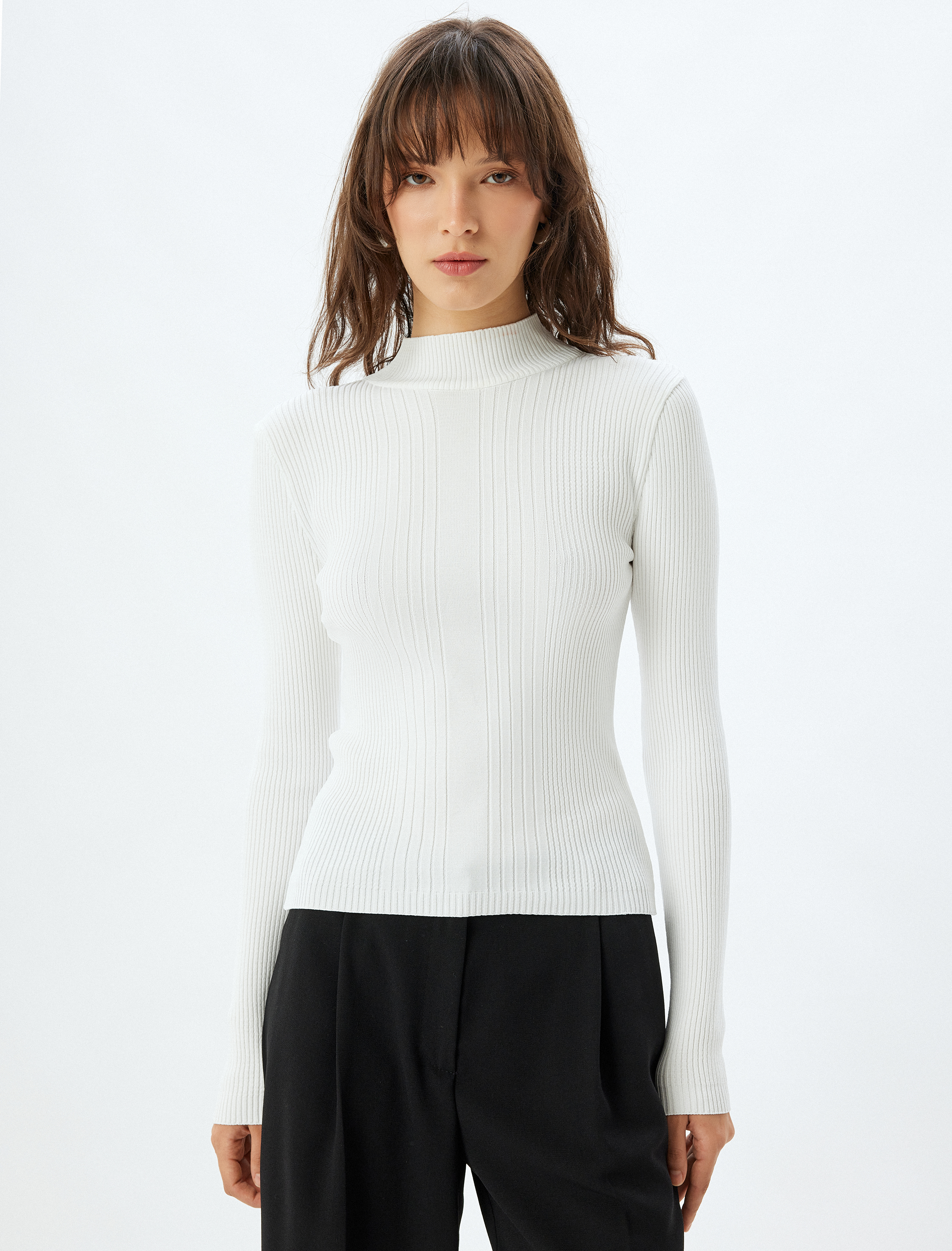 Boğazlı Triko Kazak Uzun Kollu