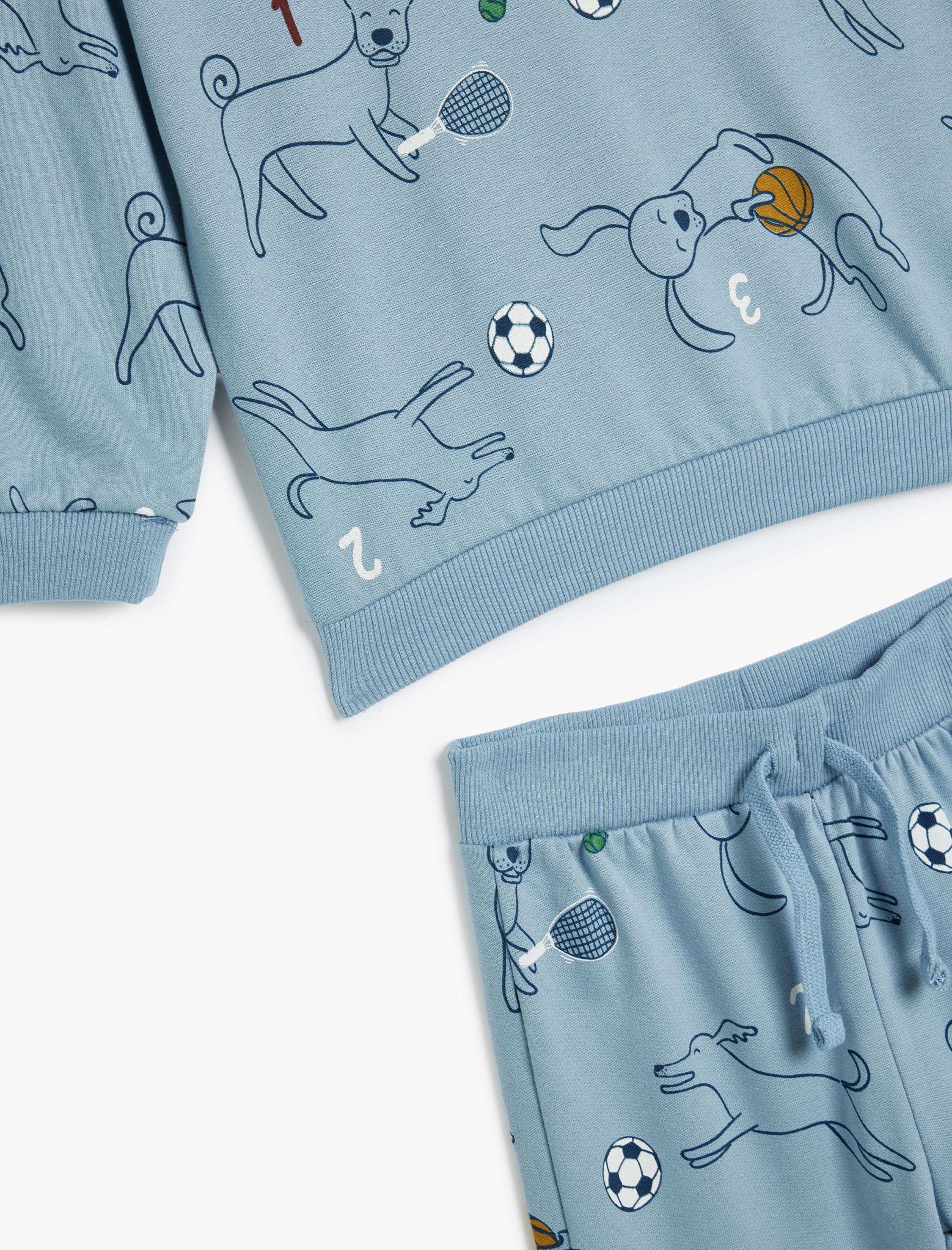  Erkek Bebek Şardonlu Eşofman Takımı Uzun Kollu Pamuklu Sweatshirt ve Köpek Baskılı Eşofman Altı