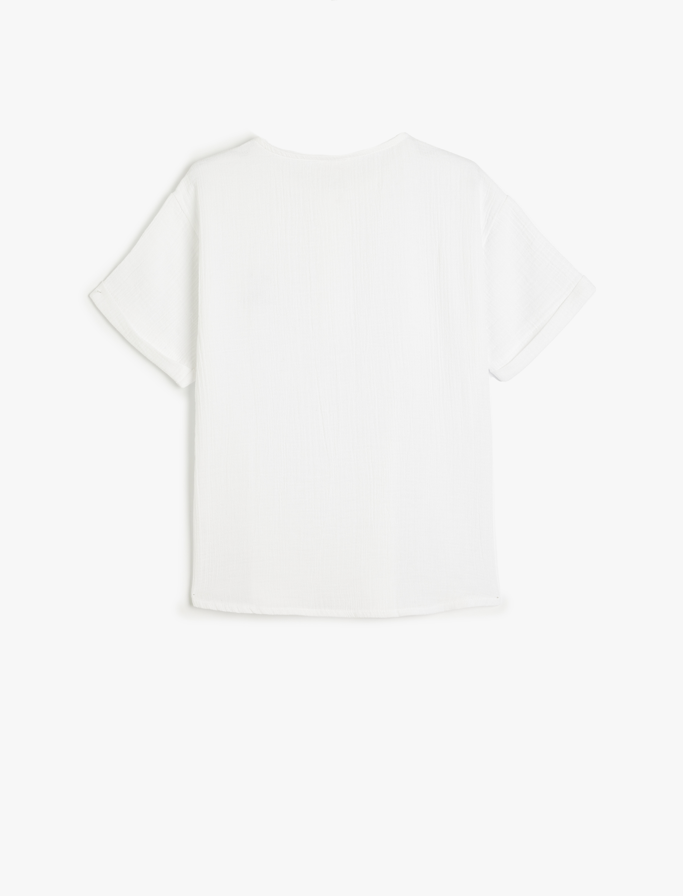  Erkek Çocuk Müslin Tişört Kısa Kollu Yuvarlak Yaka Düğme Detaylı Pamuklu