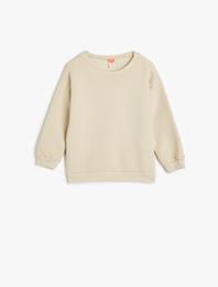 Basic Sweatshirt Bisiklet Yaka Uzun Kollu Şardonlu Pamuk Karışımlı