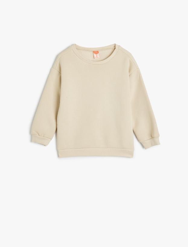 Basic Sweatshirt Bisiklet Yaka Uzun Kollu Şardonlu Pamuk Karışımlı_0