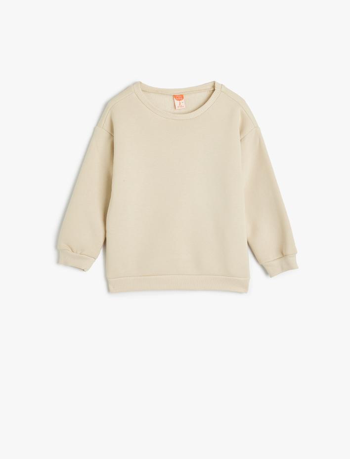 Erkek Bebek Basic Sweatshirt Bisiklet Yaka Uzun Kollu Şardonlu Pamuk Karışımlı