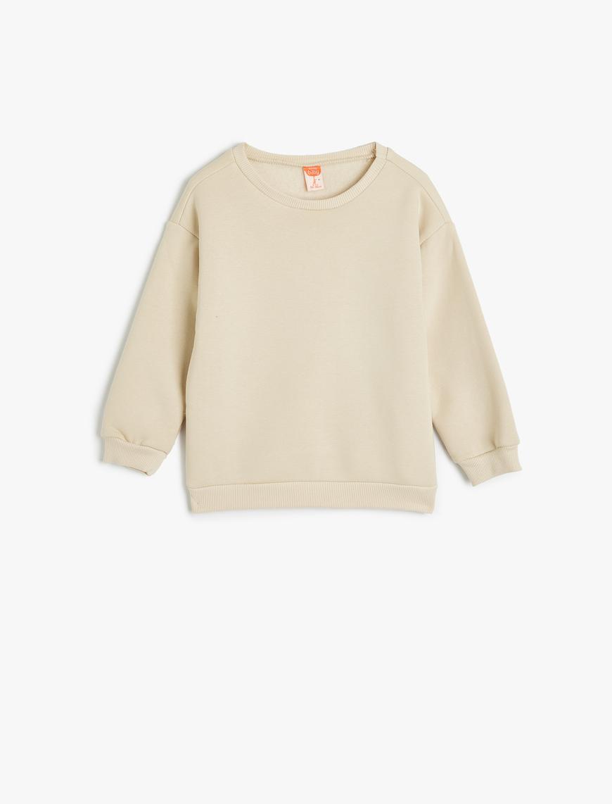  Erkek Bebek Basic Sweatshirt Bisiklet Yaka Uzun Kollu Şardonlu Pamuk Karışımlı