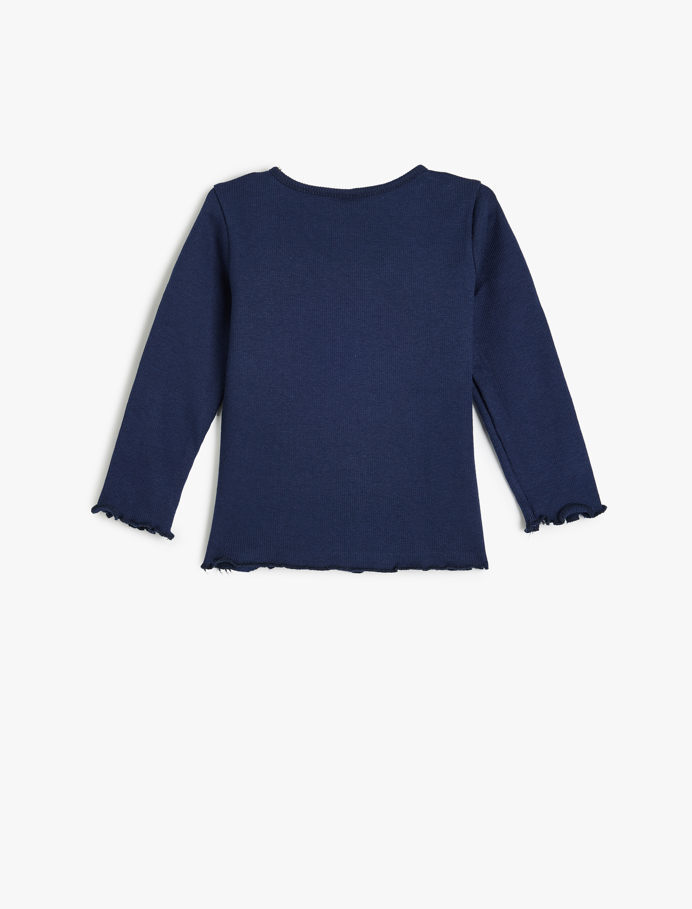 Kız Bebek Yıldız İşlemeli Tişört Ribanalı Uzun Kollu Bisiklet Yaka Pamuklu