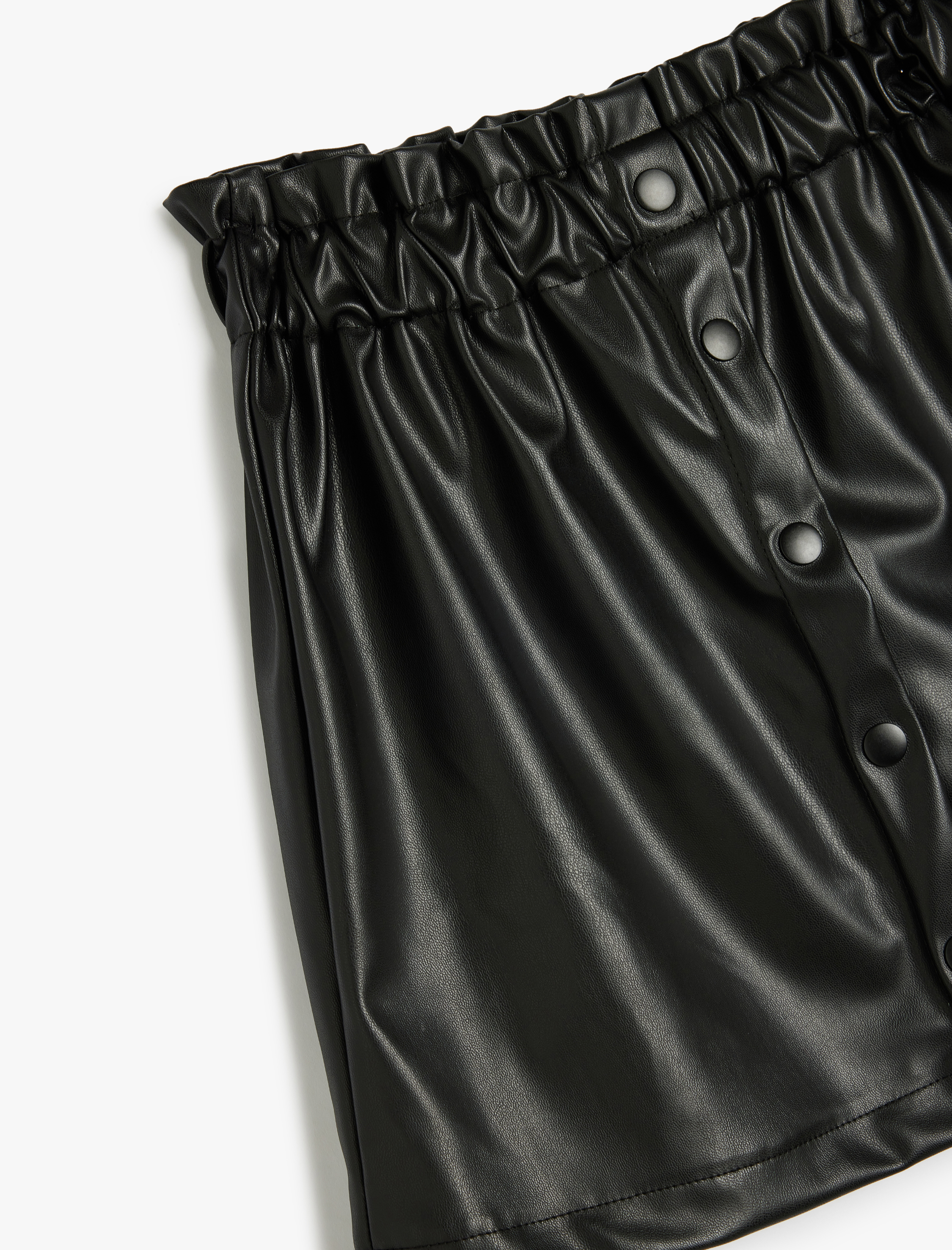  Kız Çocuk Suni Deri Etek Beli Lastikli Düğmeli