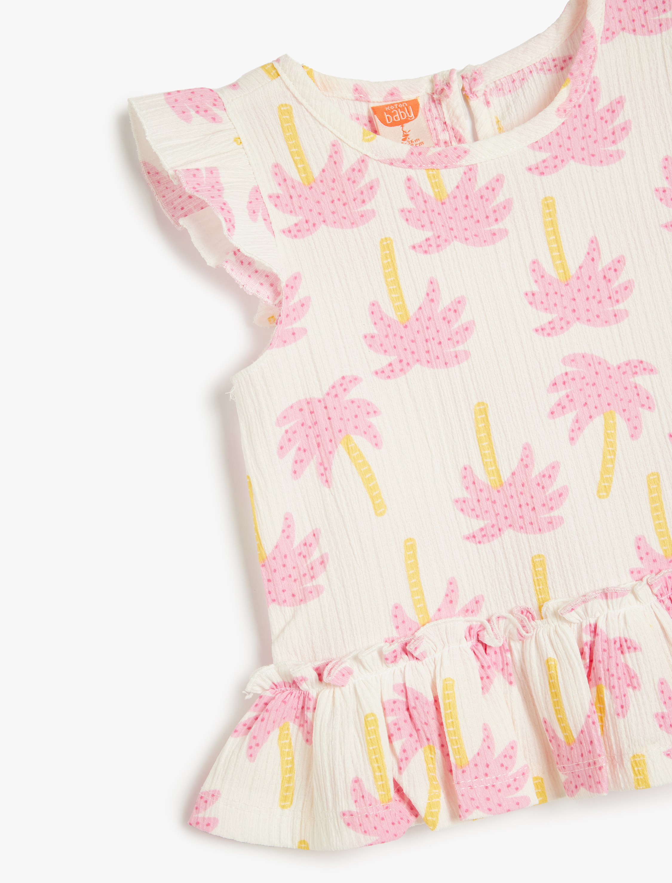  Kız Bebek Fırfırlı Peplum Tişört Kap Kol Baskılı Yuvarlak Yaka