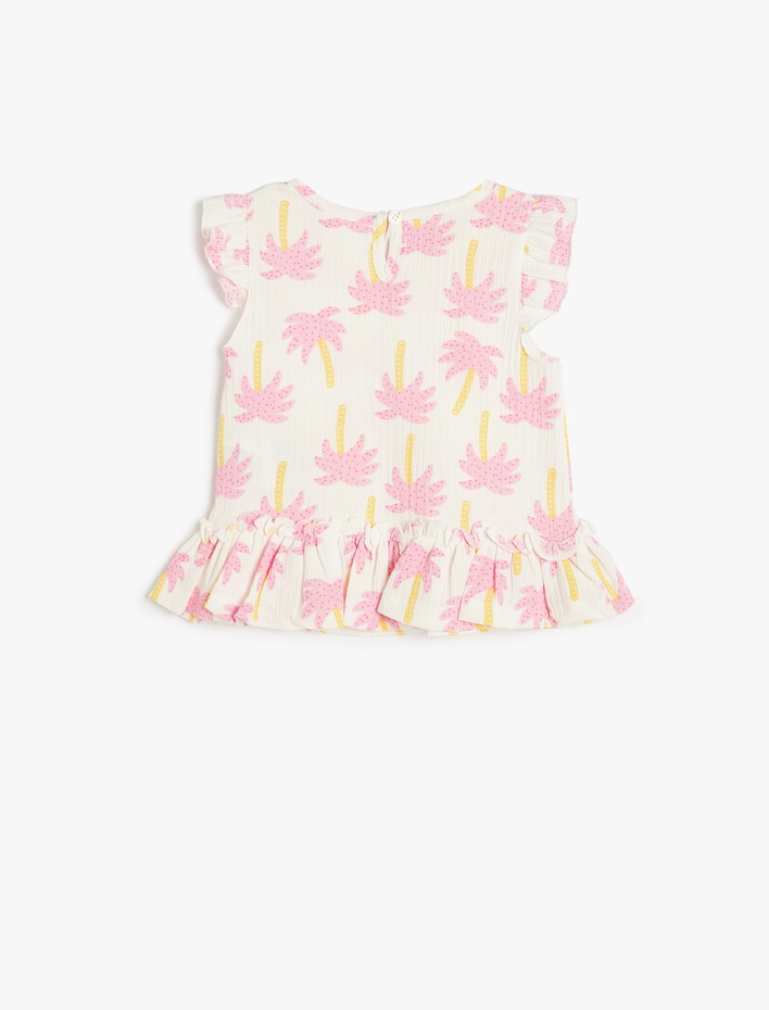 Kız Bebek Fırfırlı Peplum Tişört Kap Kol Baskılı Yuvarlak Yaka