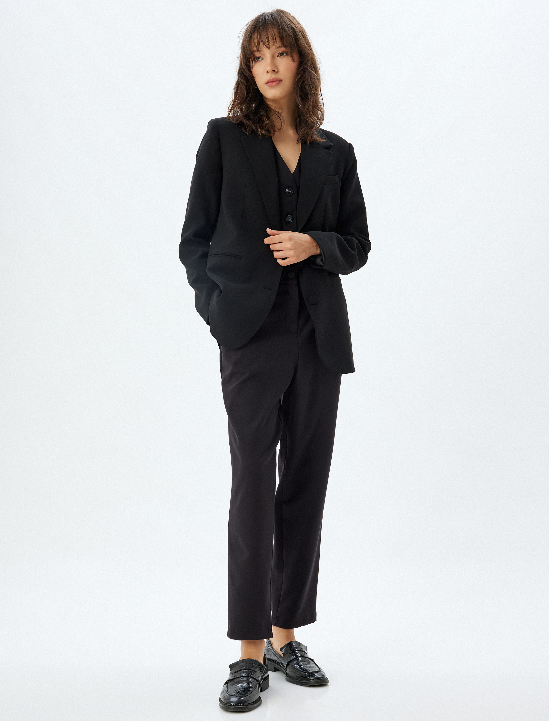   Yüksek Bel Cepli Havuç Kesim Kumaş Pantolon