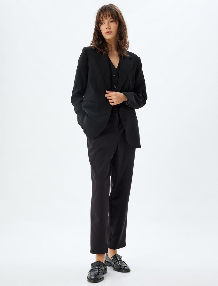  Yüksek Bel Cepli Havuç Kesim Kumaş Pantolon