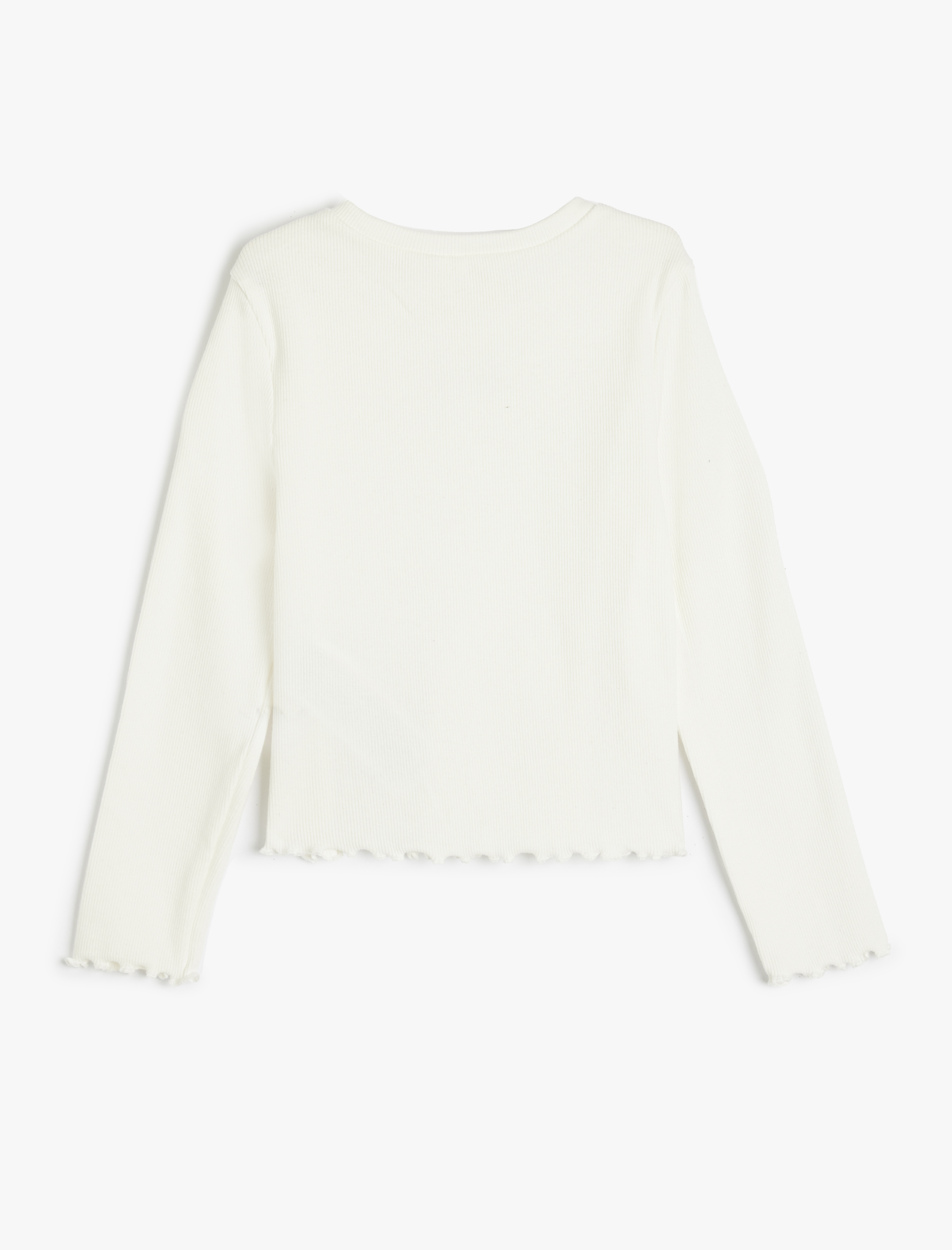  Kız Çocuk Fitilli Tişört Fiyonk Pencere Detaylı Taşlı Uzun Kollu Bisiklet Yaka Pamuklu