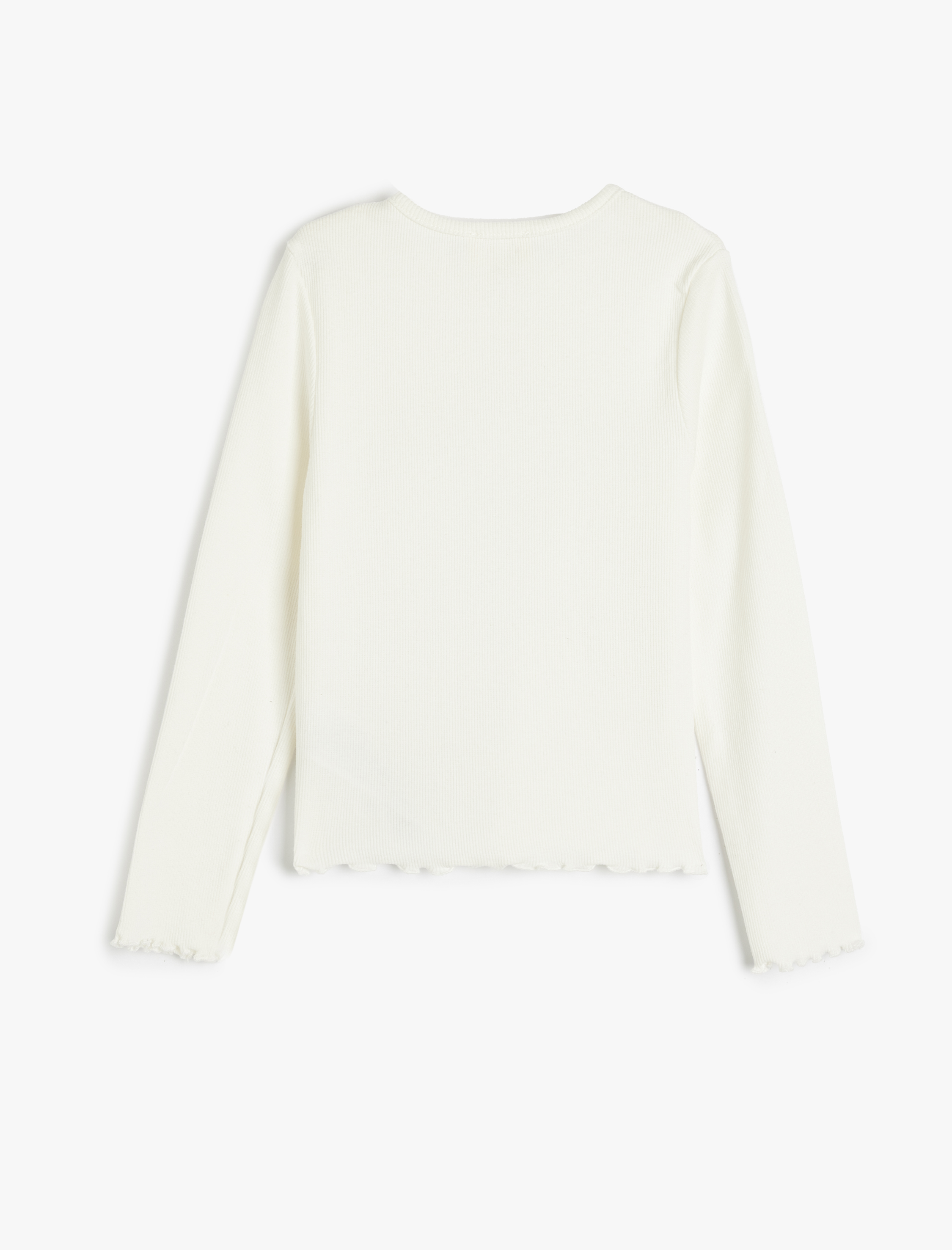  Kız Çocuk Uzun Kollu Fitilli Tişört Fiyonk Baskılı Bisiklet Yaka Pamuklu Slim Fit