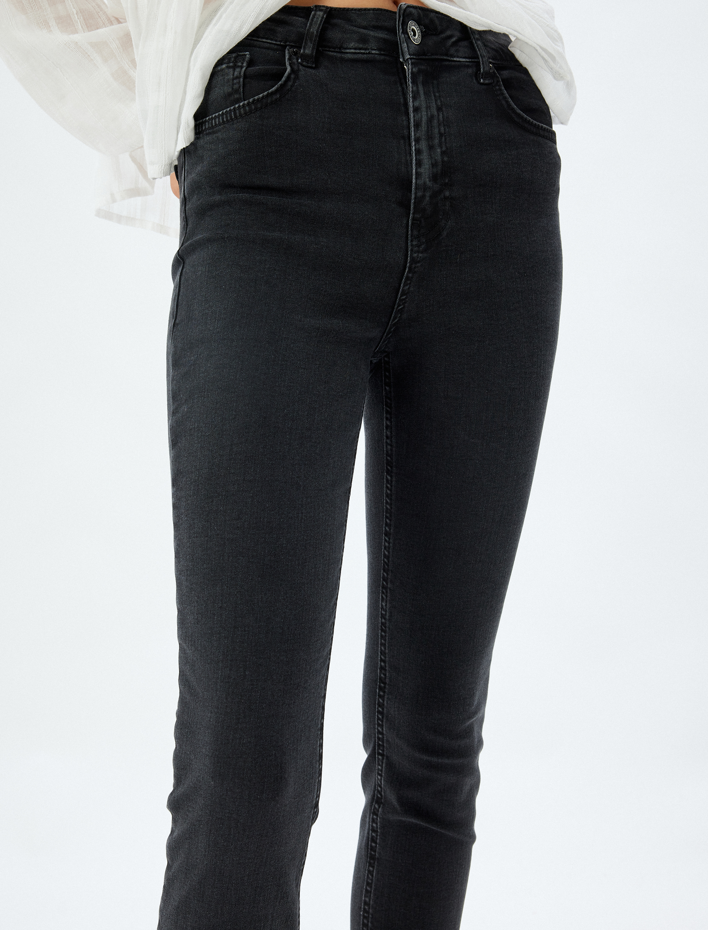   Yüksek Bel Kot Pantolon Düğmeli Dar Kalıp - Skinny Fit Jean