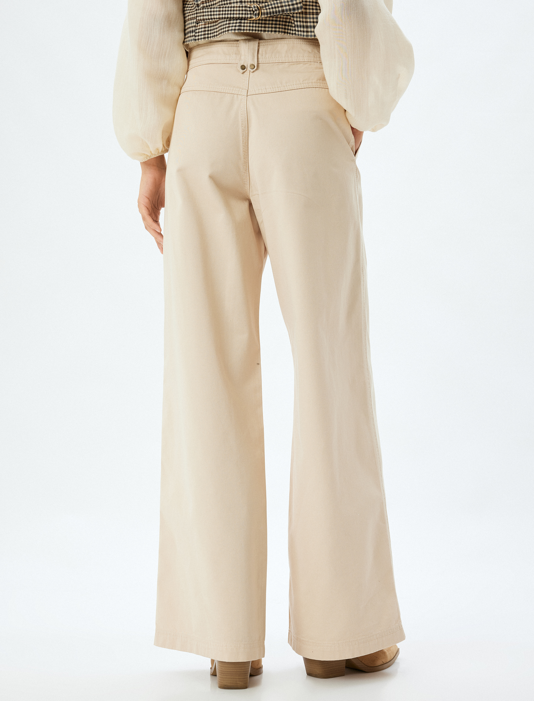   Cepli Standart Bel Geniş Paça Kanvas Pantolon