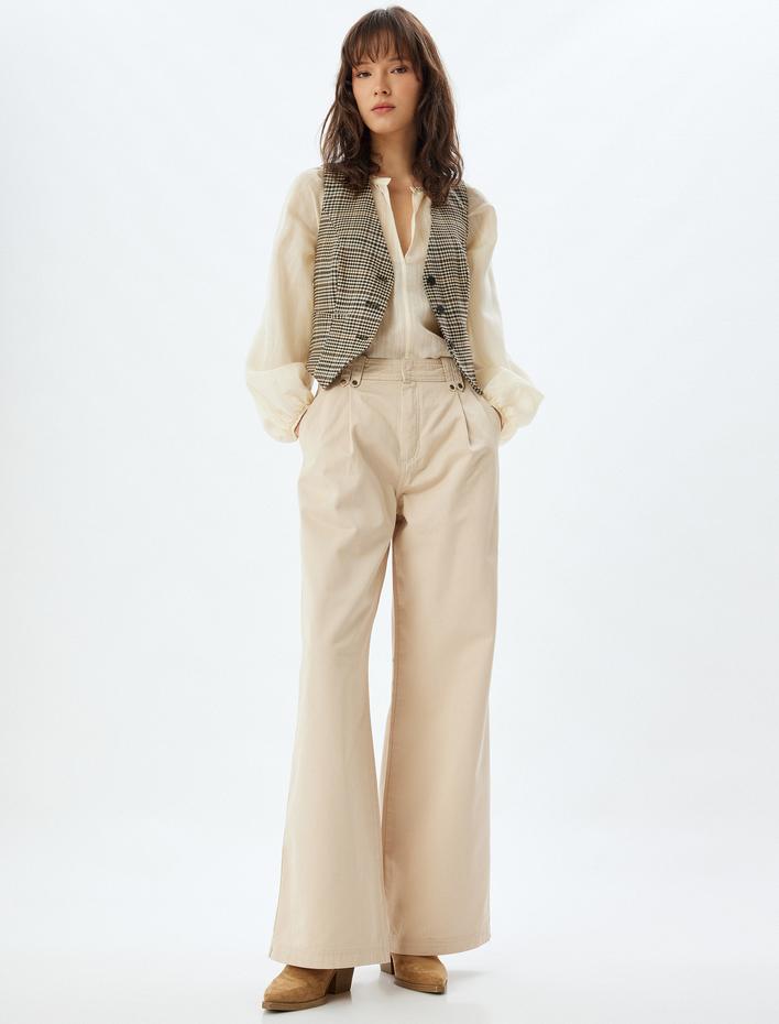  Cepli Standart Bel Geniş Paça Kanvas Pantolon