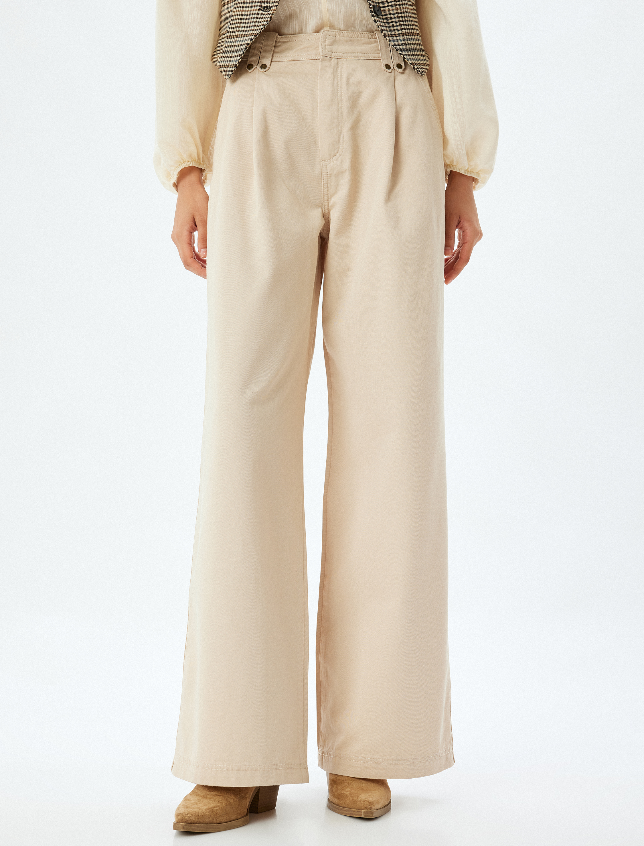   Cepli Standart Bel Geniş Paça Kanvas Pantolon