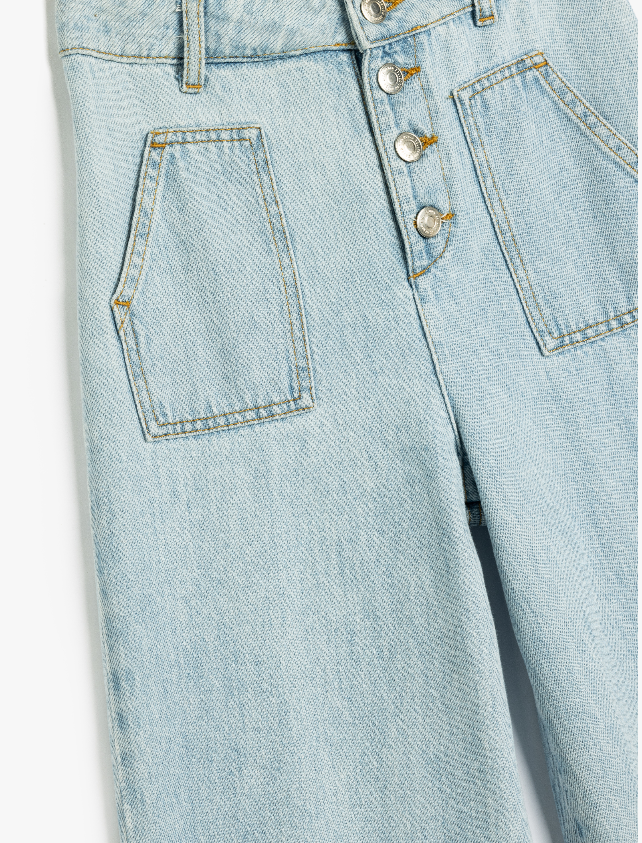 Kız Çocuk Bol Paça Kot Pantolon Cepli Pamuklu  - Wide Leg Jeans