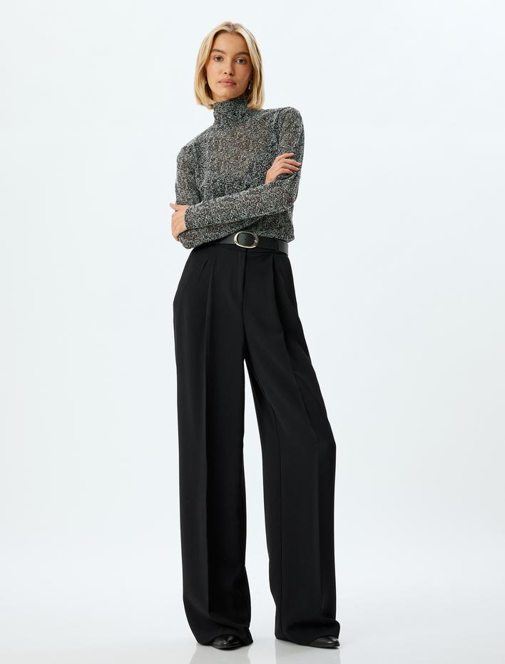  Boğazlı Yarı Transparan Tişört Uzun Kollu