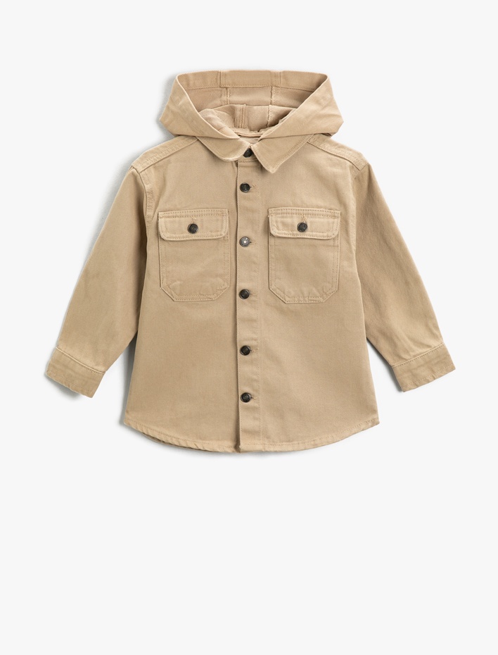 Erkek Çocuk Çıkarılabilir Kapüşonlu Cep Detaylı Düğmeli Pamuklu Ceket