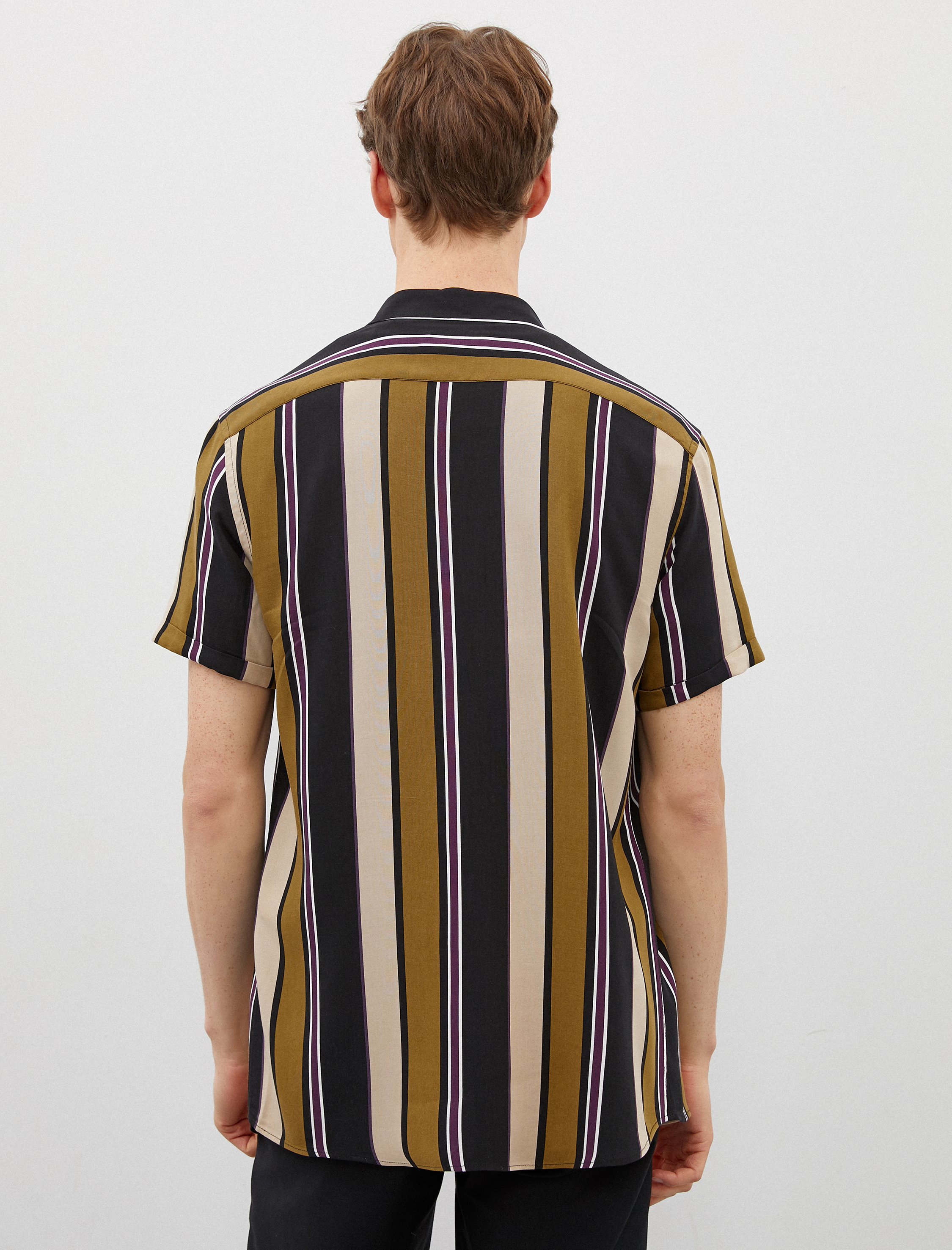   Kısa Kollu Gömlek Çizgili Renk Bloklu