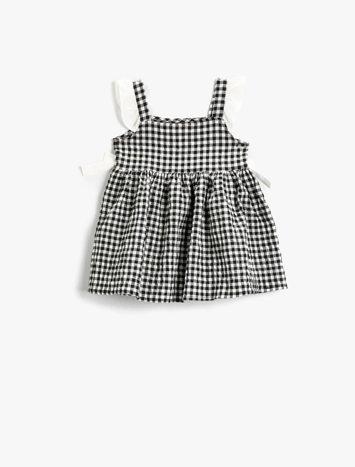 Kız Bebek Elbise Fırfırlı Askılı Kareli