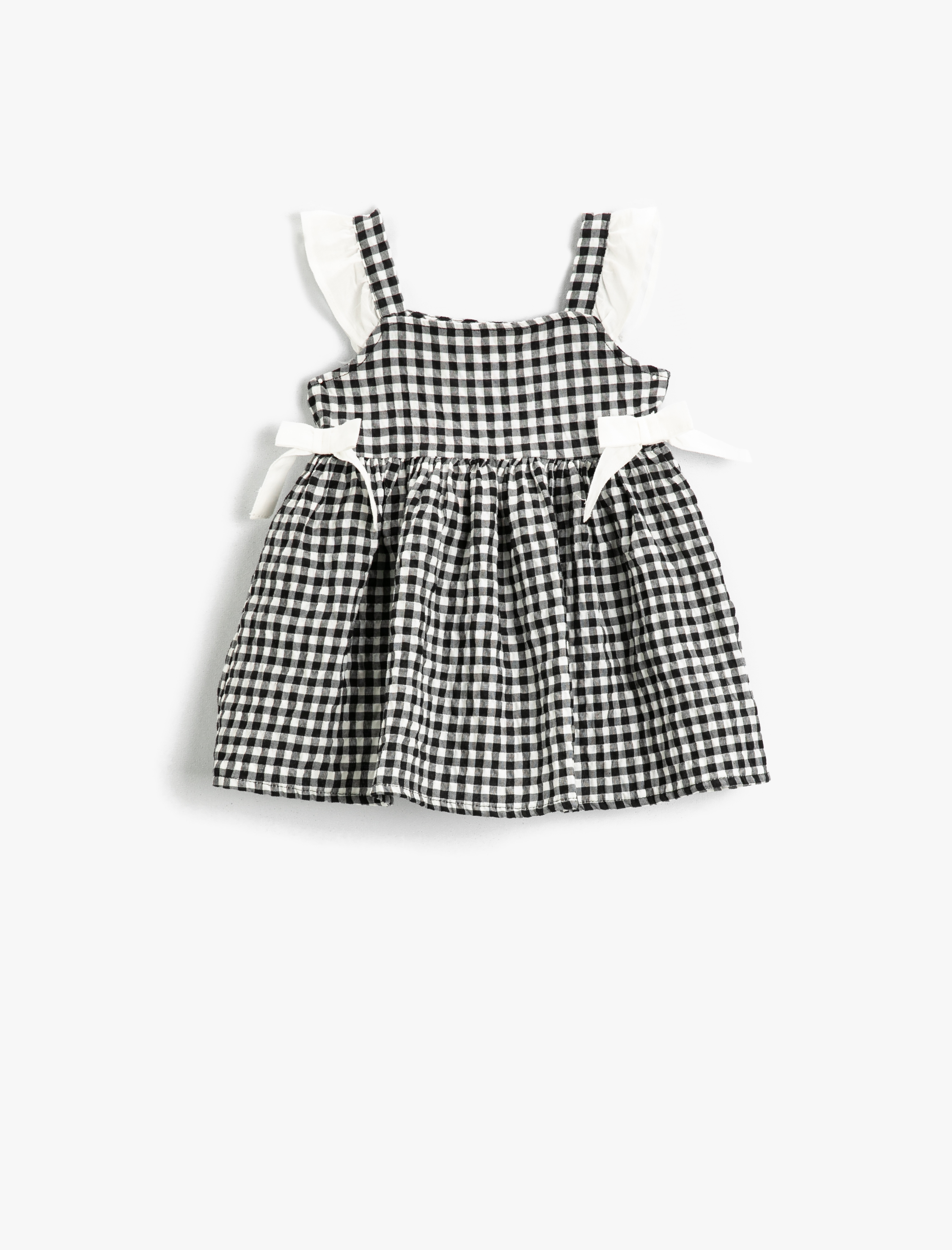  Kız Bebek Elbise Fırfırlı Askılı Kareli