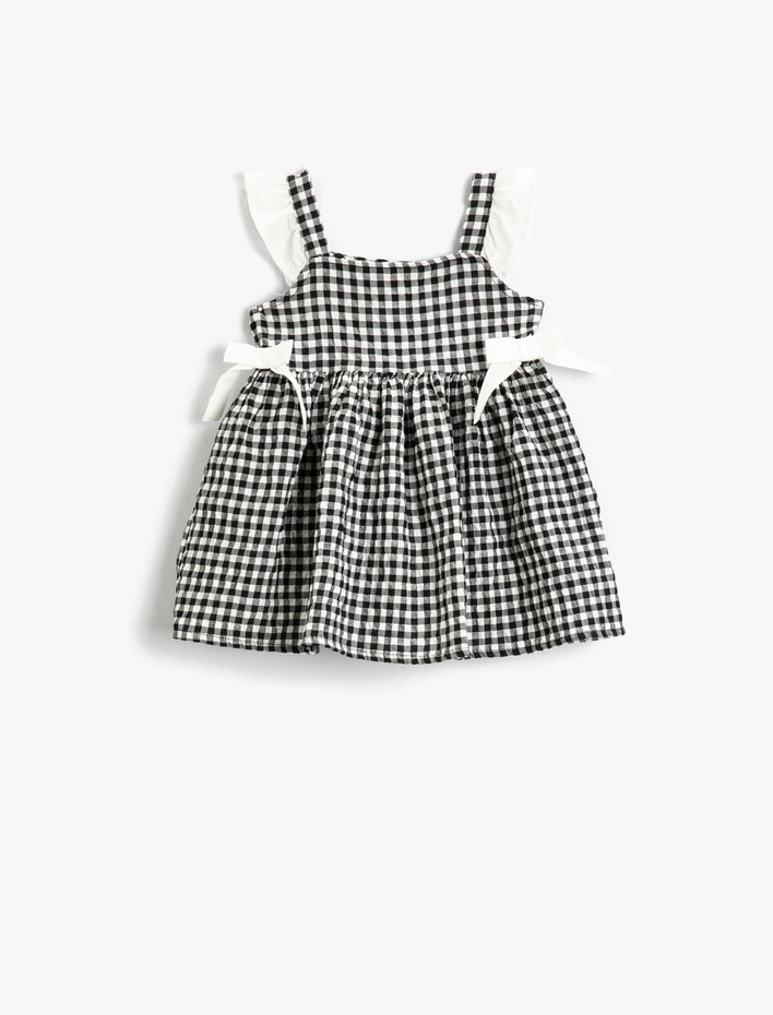 Kız Bebek Elbise Fırfırlı Askılı Kareli