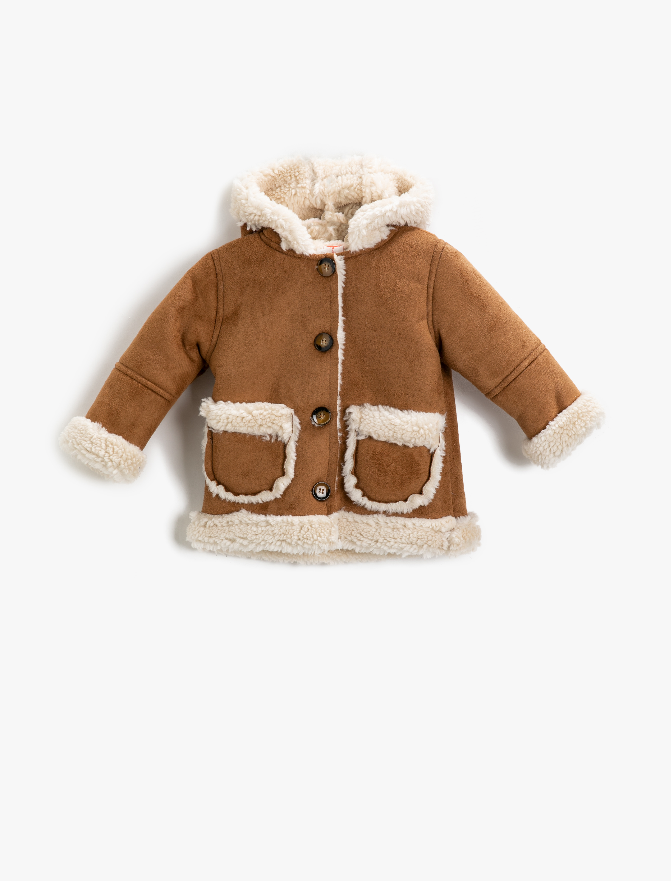  Kız Bebek Peluş Kapüşonlu Kaban Cepli