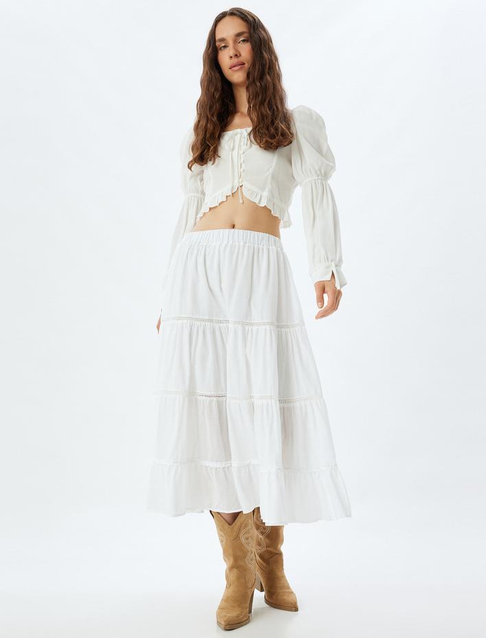  Volanlı Katlı A Kesim Rahat Kalıp Etek