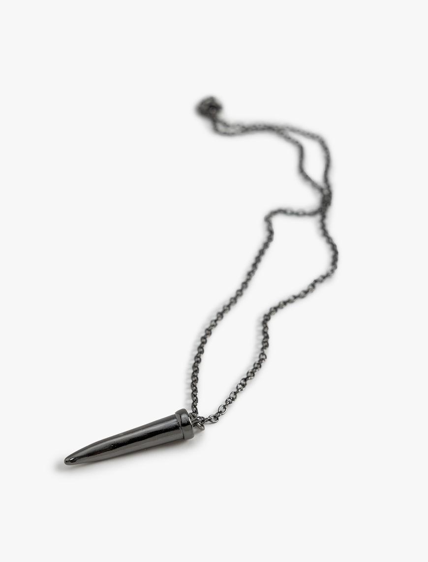  Erkek Zincir Kolye Metal Charm Detaylı Sallantılı