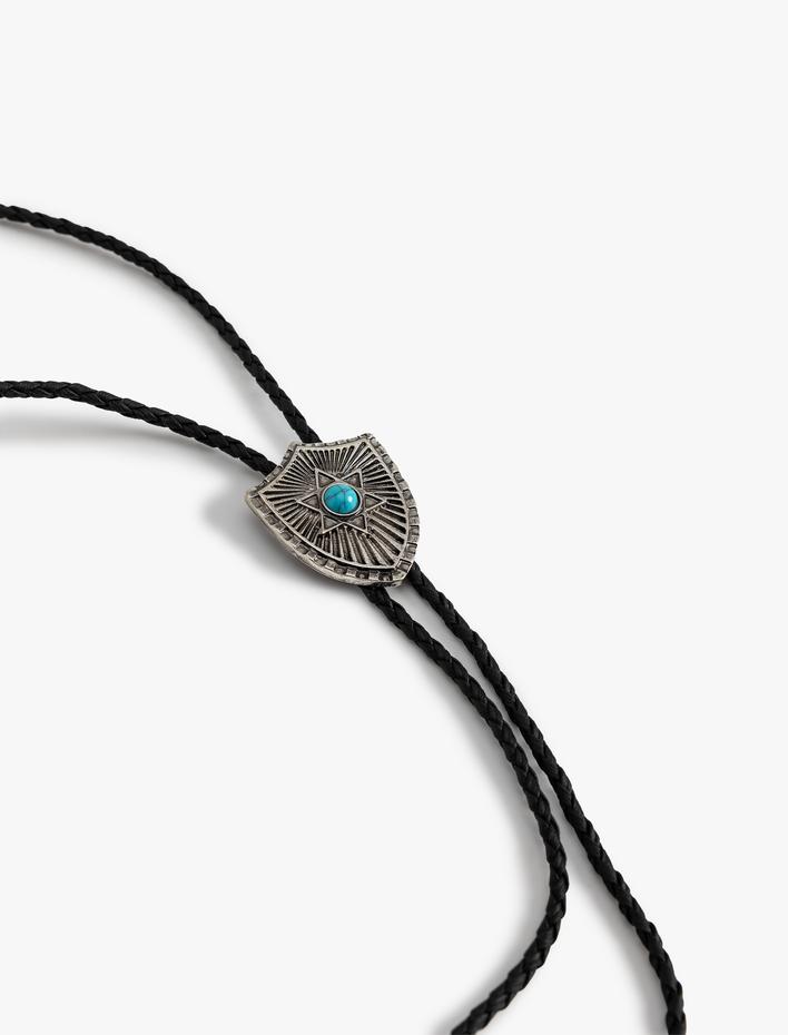 Kadın Bolo Kravat Kolye Suni Deri Metal Aksesuarlı