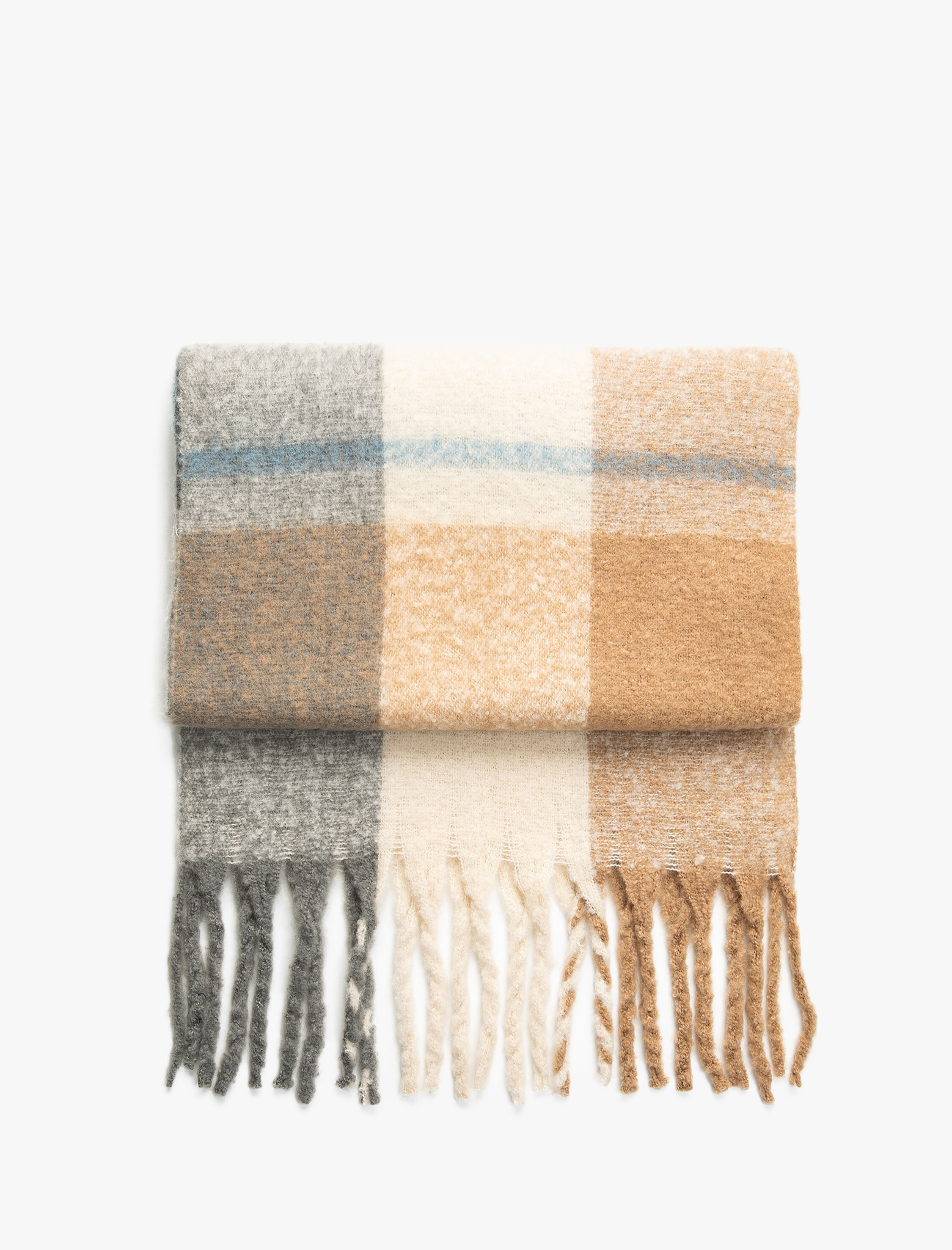  Kadın Atkı Ekose Yumuşak Dokulu Püsküllü