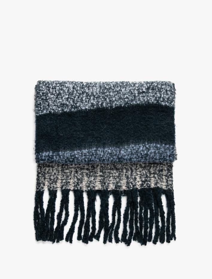 Kadın Atkı Püsküllü Dokulu Çok Renkli