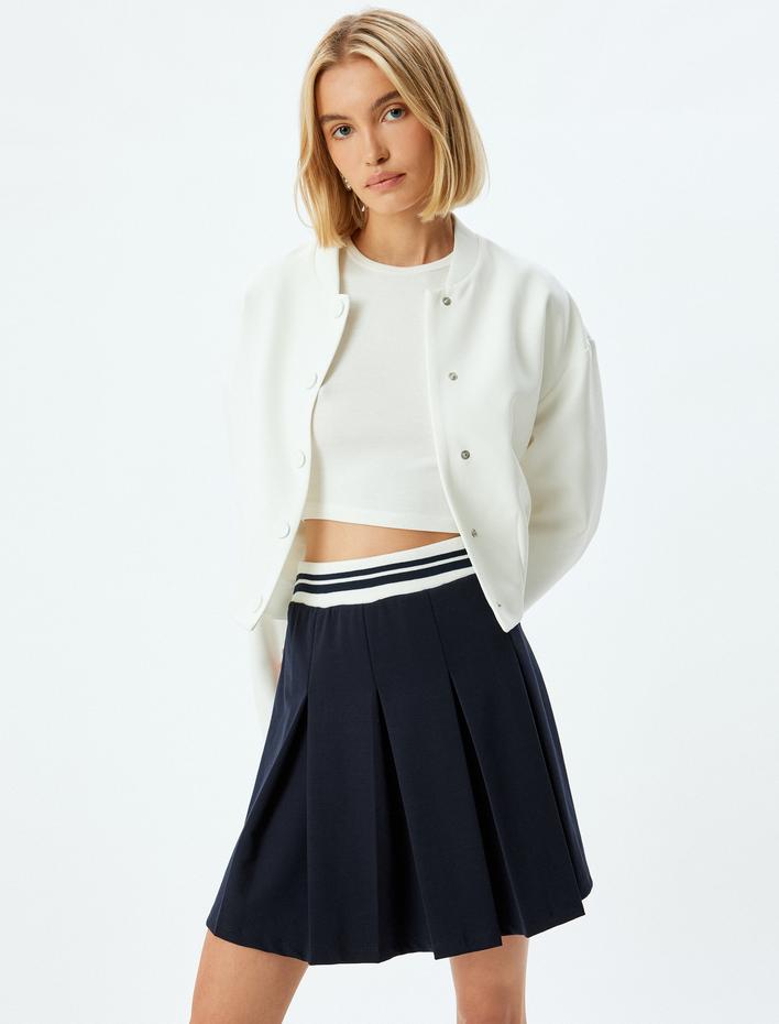  Lastik Detaylı Mini Pileli Etek