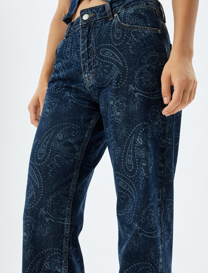   Desenli Düz Paça Kot Pantolon - Nora Longer Straight Jeans