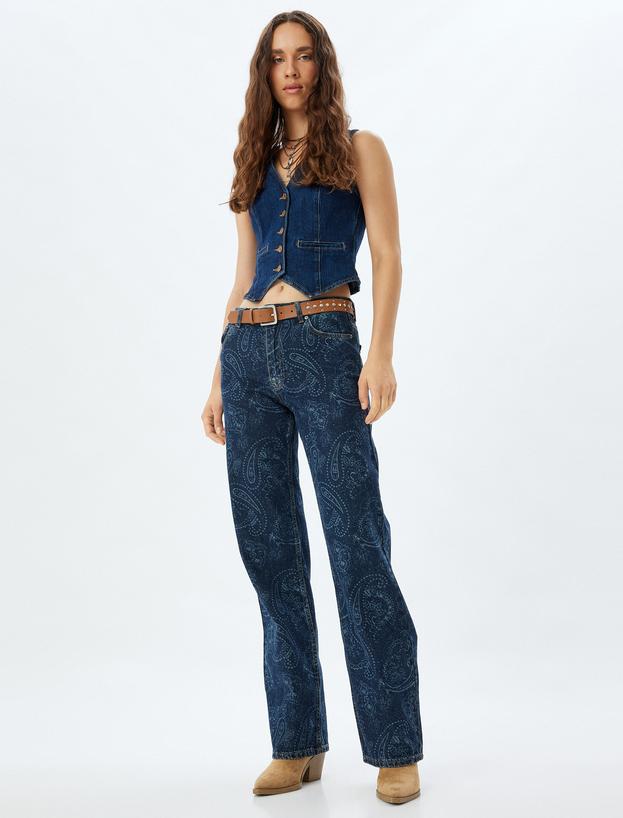 Desenli Düz Paça Kot Pantolon - Nora Longer Straight Jeans_0