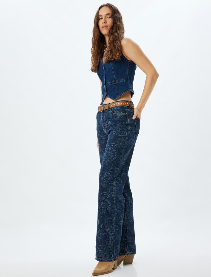  Desenli Düz Paça Kot Pantolon - Nora Longer Straight Jeans