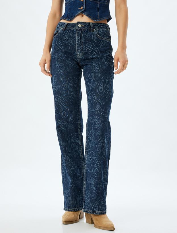 Desenli Düz Paça Kot Pantolon - Nora Longer Straight Jeans_2