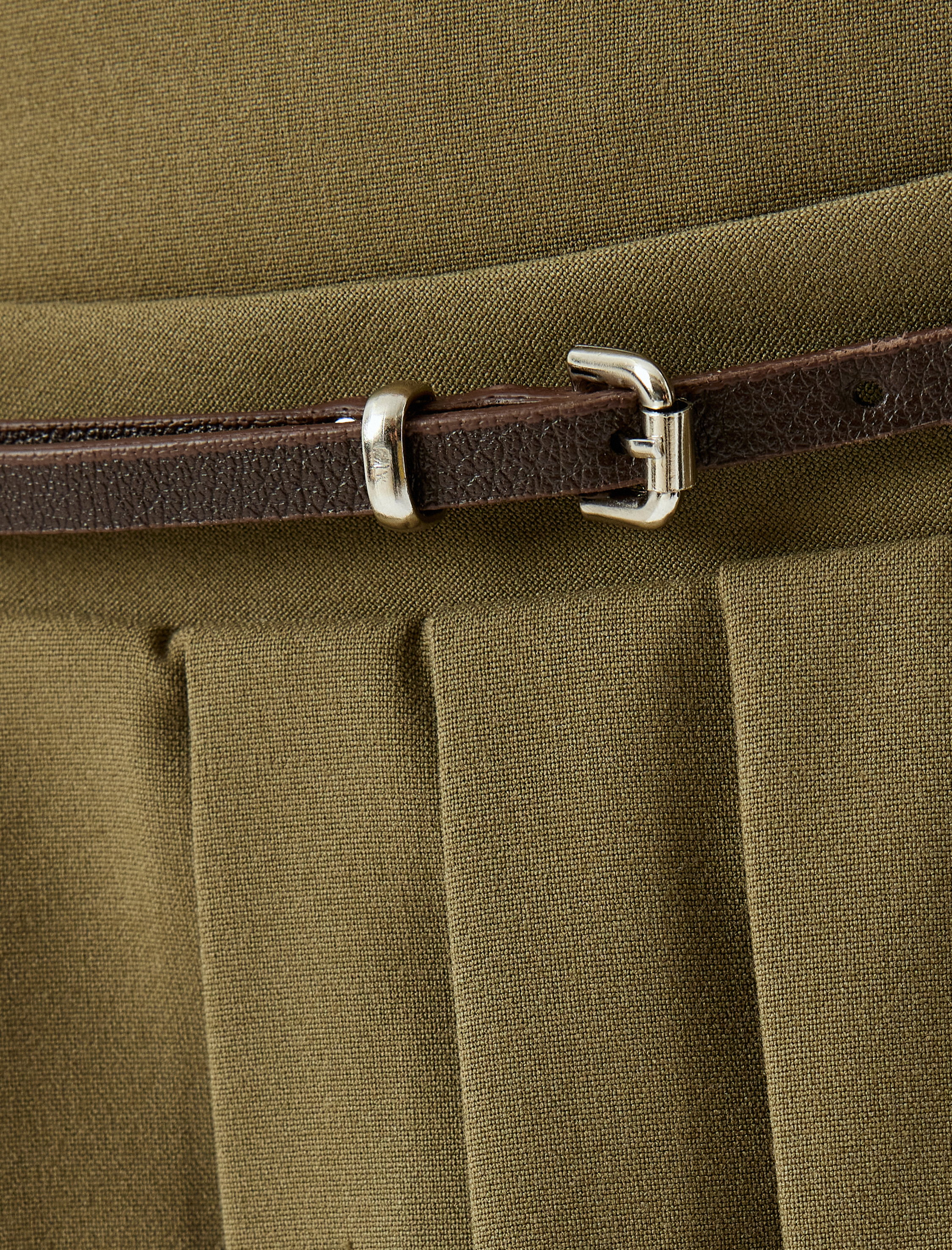   Pileli Kemerli Mini Etek Standart Bel