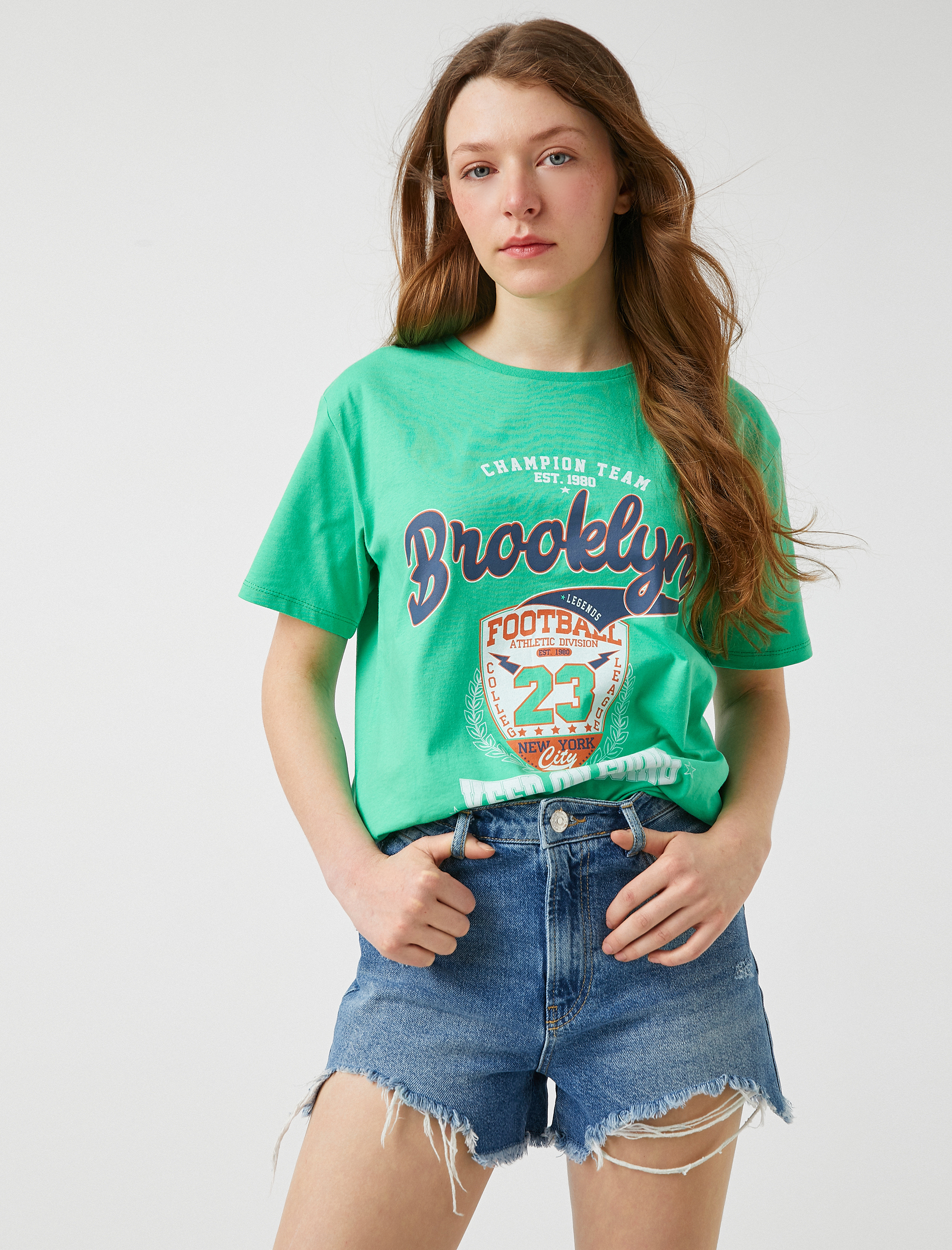   Baskılı Tişört Bisiklet Yaka Pamuklu