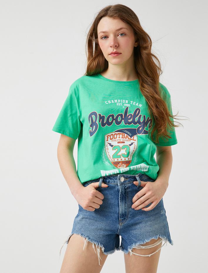  Baskılı Tişört Bisiklet Yaka Pamuklu