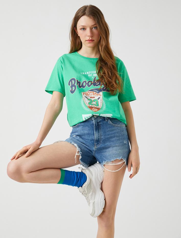  Baskılı Tişört Bisiklet Yaka Pamuklu