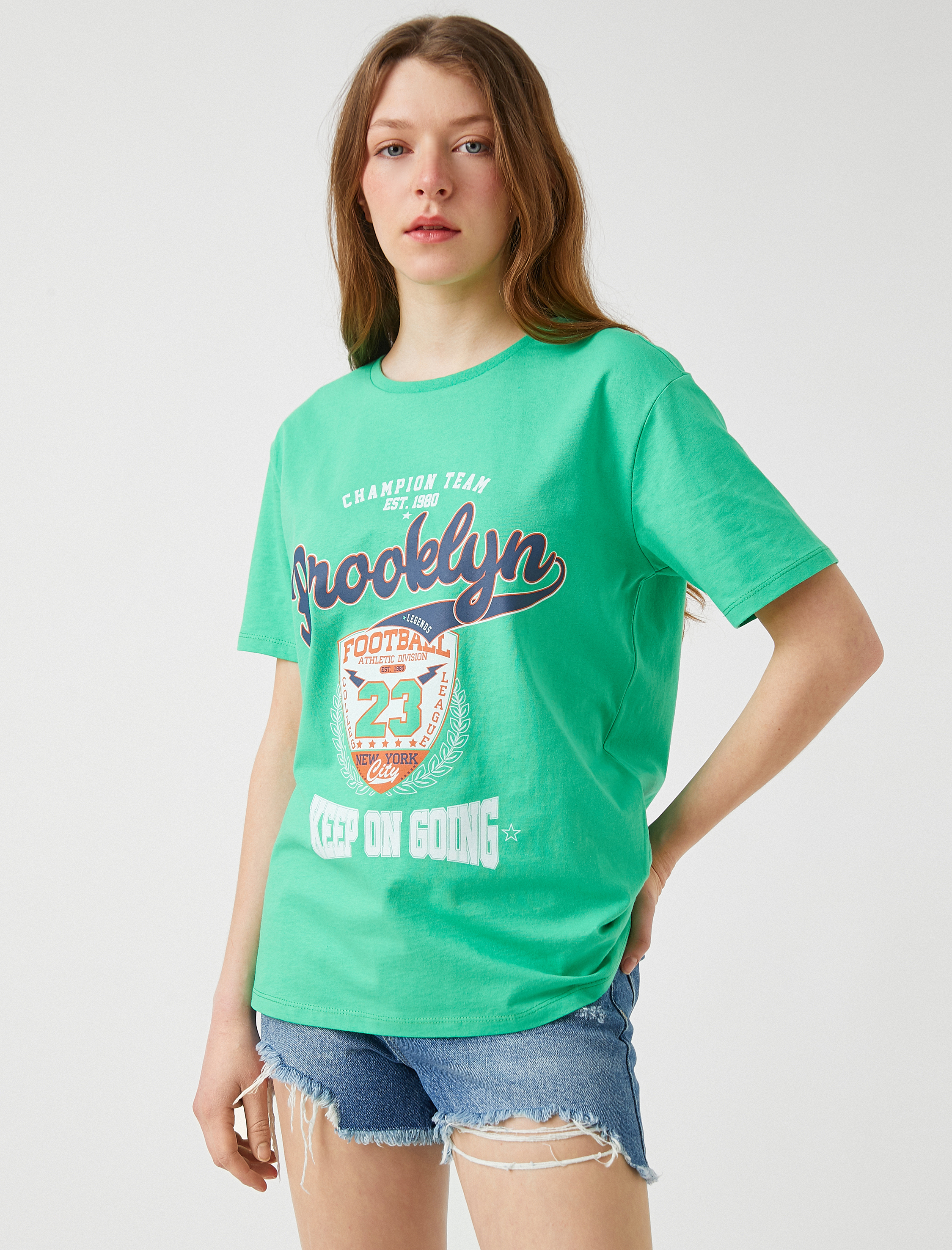   Baskılı Tişört Bisiklet Yaka Pamuklu