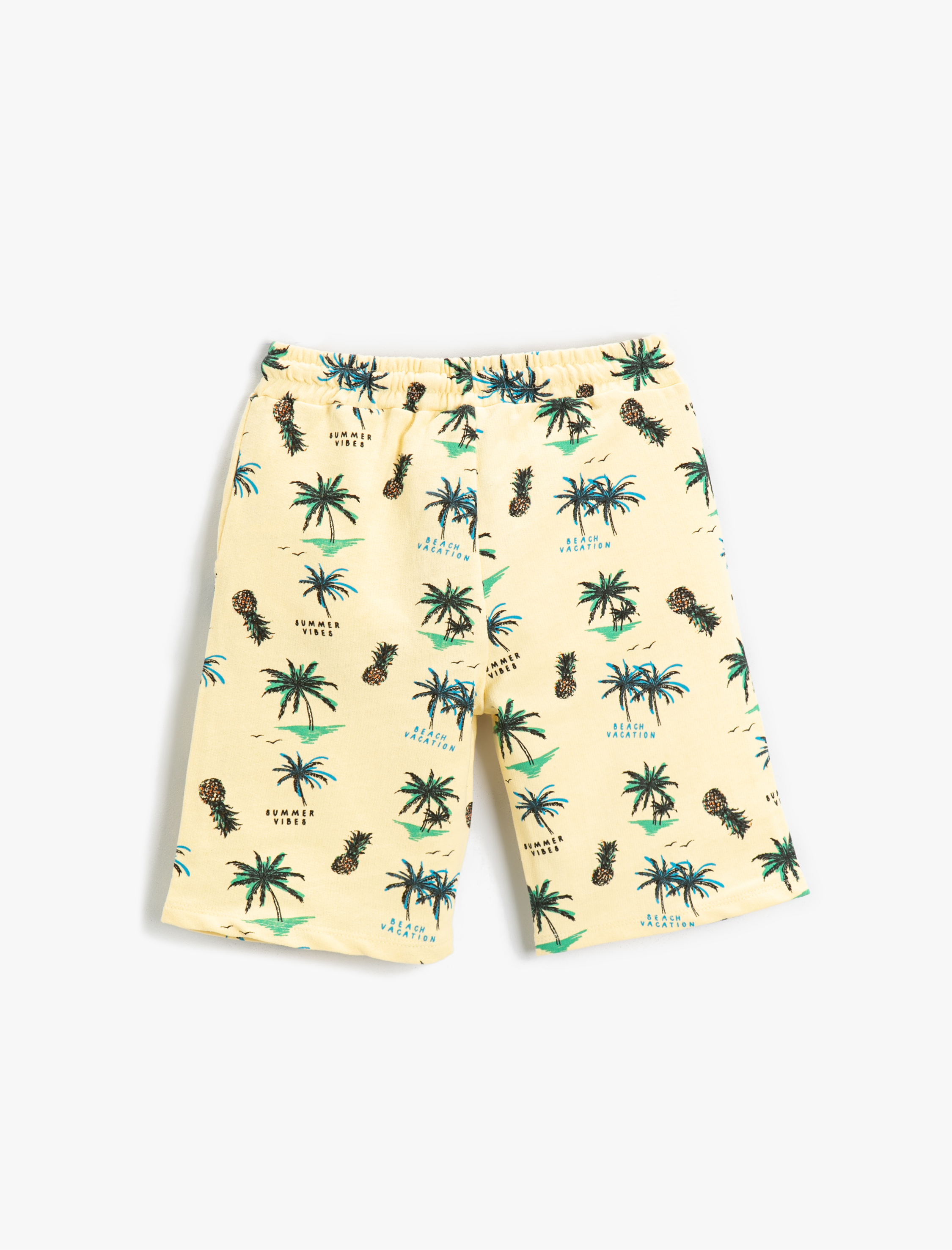  Erkek Çocuk Palmiye Baskılı Şort Beli Lastikli Diz Üstü Pamuklu