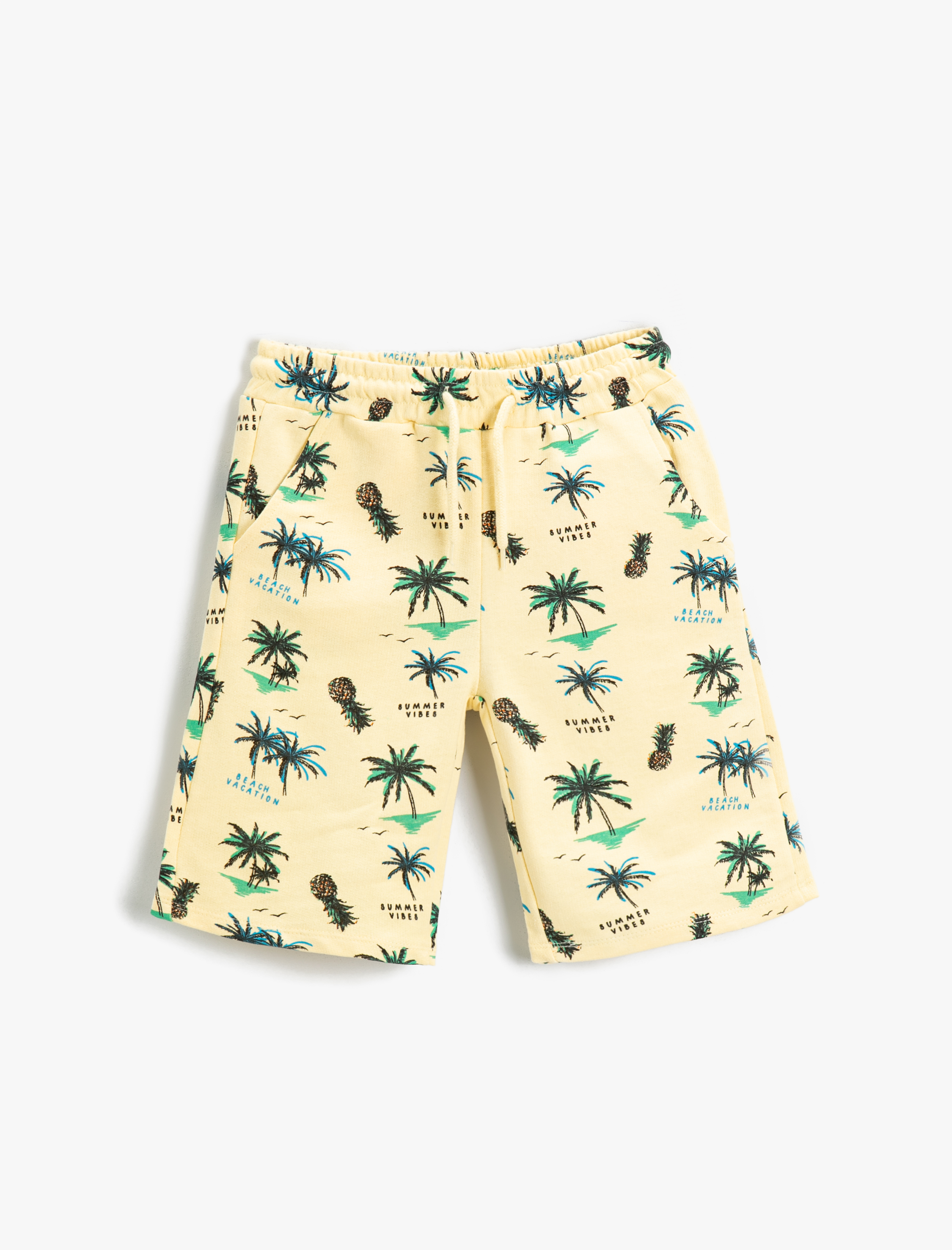  Erkek Çocuk Palmiye Baskılı Şort Beli Lastikli Diz Üstü Pamuklu