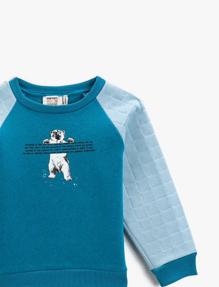  Erkek Çocuk Baskılı Uzun Kollu Sweatshirt Çift Kumaşlı Pamuklu
