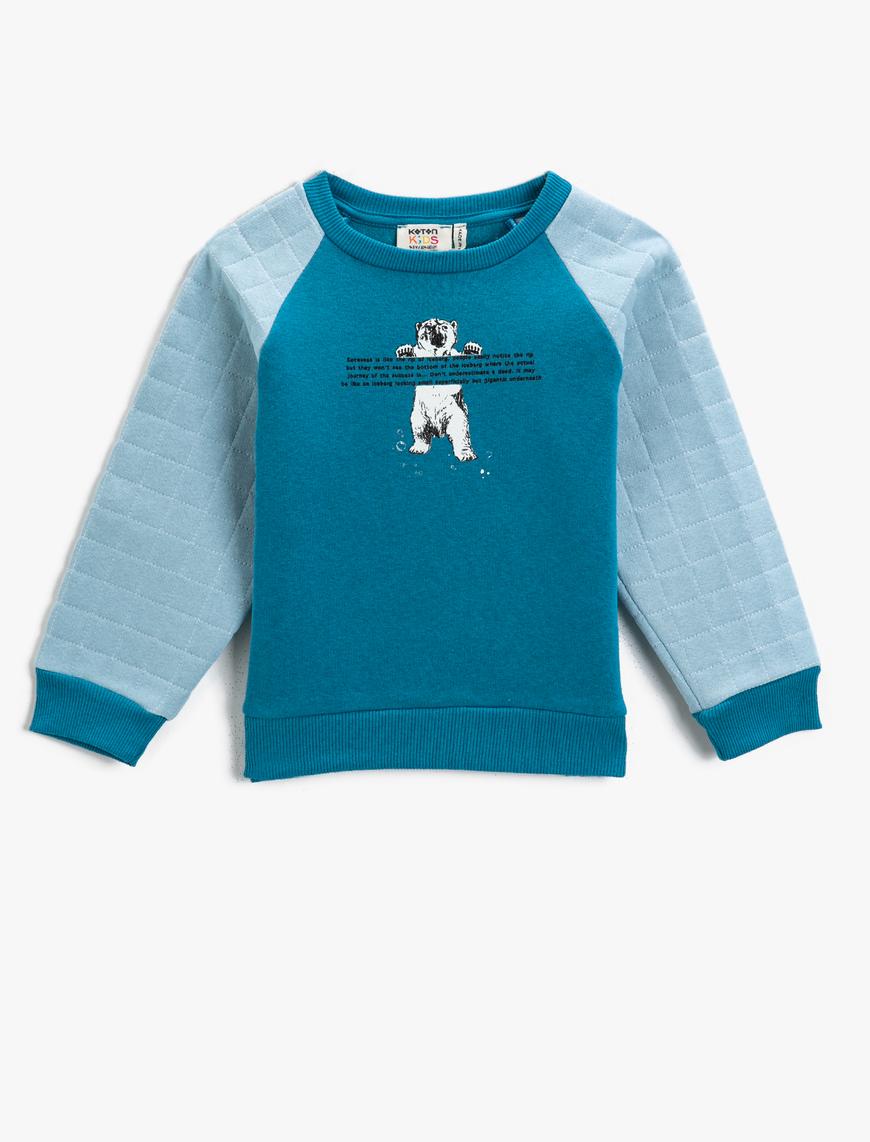  Erkek Çocuk Baskılı Uzun Kollu Sweatshirt Çift Kumaşlı Pamuklu