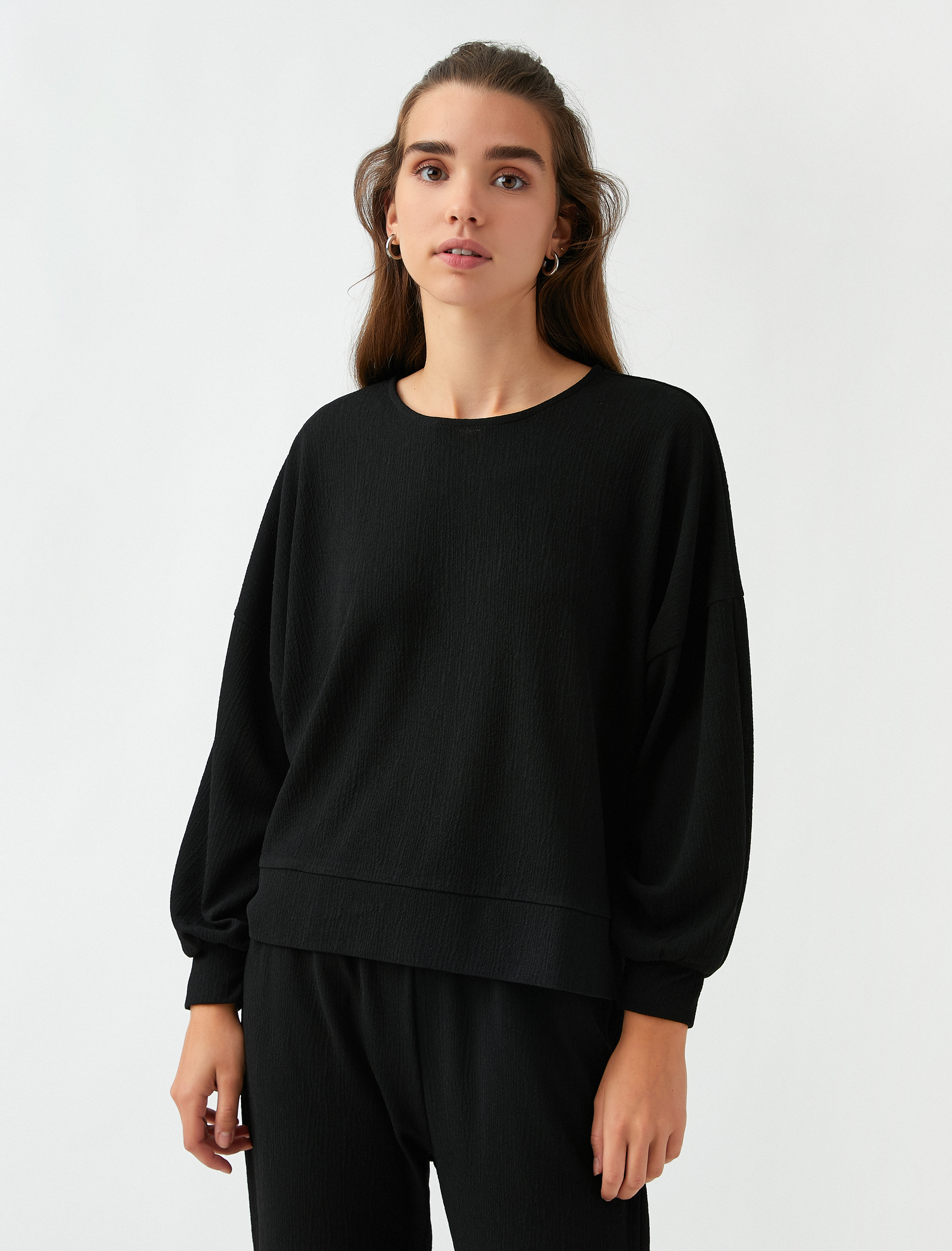   Uzun Kollu Tişört Fitilli Bisiklet Yaka