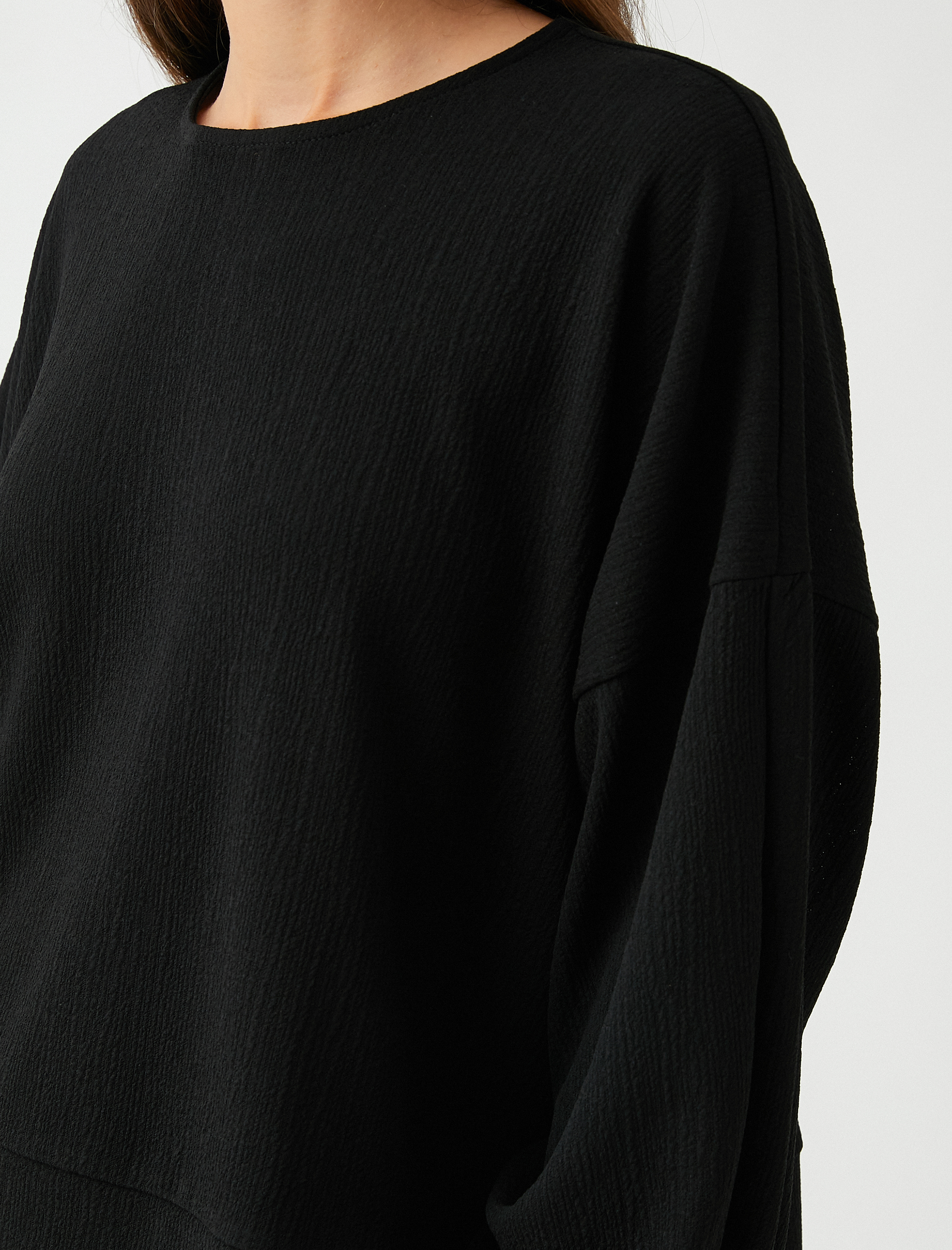   Uzun Kollu Tişört Fitilli Bisiklet Yaka