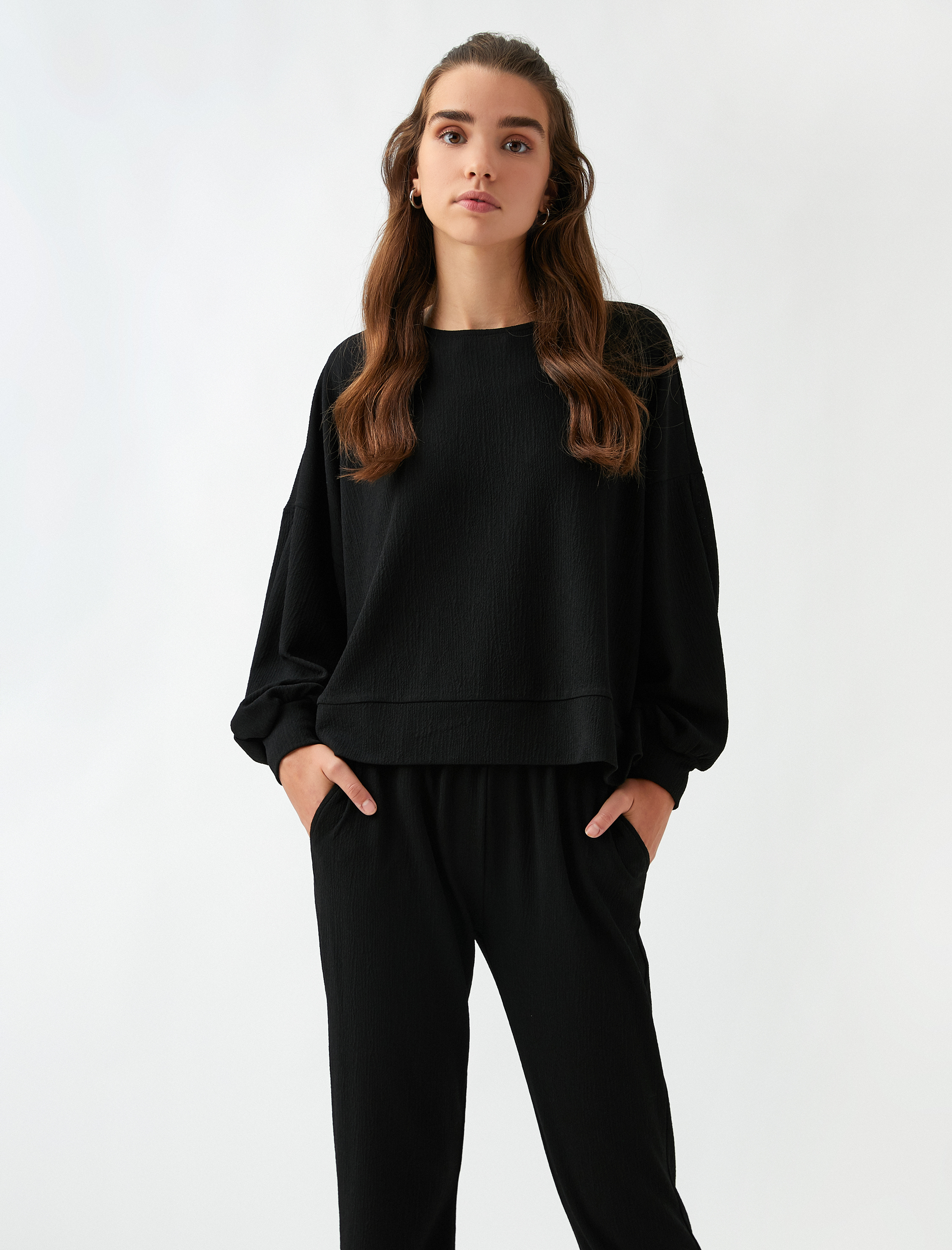   Uzun Kollu Tişört Fitilli Bisiklet Yaka